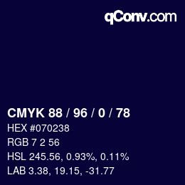 カラーコード: CMYK 88 / 96 / 0 / 78 | qconv.com