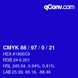 颜色代码: CMYK 88 / 97 / 0 / 21 | qconv.com