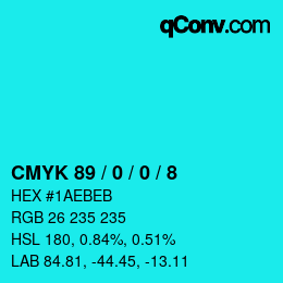 カラーコード: CMYK 89 / 0 / 0 / 8 | qconv.com