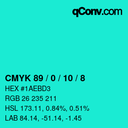 颜色代码: CMYK 89 / 0 / 10 / 8 | qconv.com