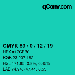 Color code: CMYK 89 / 0 / 12 / 19 | qconv.com