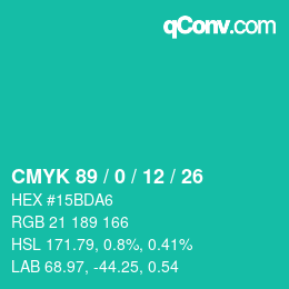 Color code: CMYK 89 / 0 / 12 / 26 | qconv.com