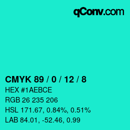 颜色代码: CMYK 89 / 0 / 12 / 8 | qconv.com