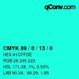 カラーコード: CMYK 89 / 0 / 13 / 0 | qconv.com