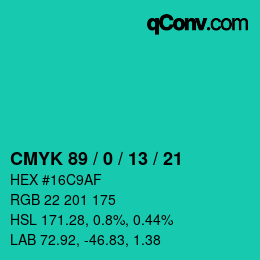 Color code: CMYK 89 / 0 / 13 / 21 | qconv.com