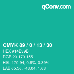 カラーコード: CMYK 89 / 0 / 13 / 30 | qconv.com