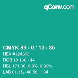 Color code: CMYK 89 / 0 / 13 / 35 | qconv.com