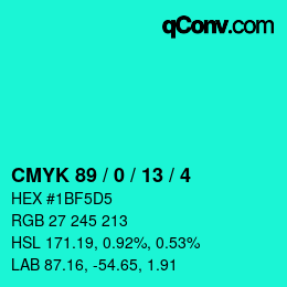 カラーコード: CMYK 89 / 0 / 13 / 4 | qconv.com