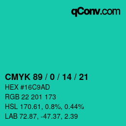 颜色代码: CMYK 89 / 0 / 14 / 21 | qconv.com