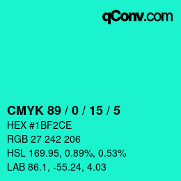颜色代码: CMYK 89 / 0 / 15 / 5 | qconv.com