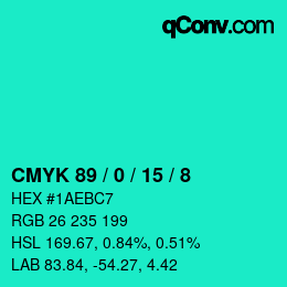 颜色代码: CMYK 89 / 0 / 15 / 8 | qconv.com
