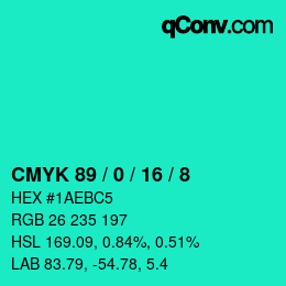 颜色代码: CMYK 89 / 0 / 16 / 8 | qconv.com