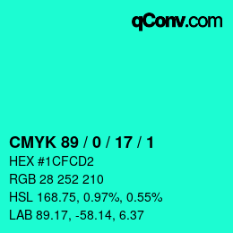 カラーコード: CMYK 89 / 0 / 17 / 1 | qconv.com