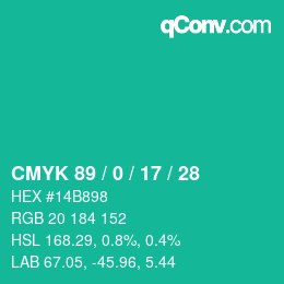 Color code: CMYK 89 / 0 / 17 / 28 | qconv.com