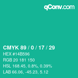 Color code: CMYK 89 / 0 / 17 / 29 | qconv.com