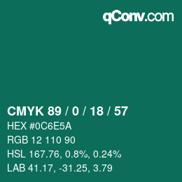 Farbcode: CMYK 89 / 0 / 18 / 57 | qconv.com