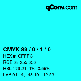 カラーコード: CMYK 89 / 0 / 1 / 0 | qconv.com