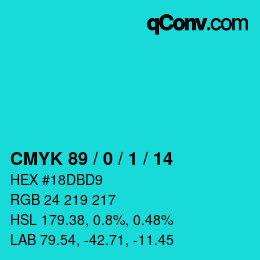 颜色代码: CMYK 89 / 0 / 1 / 14 | qconv.com