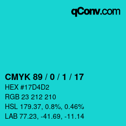 Color code: CMYK 89 / 0 / 1 / 17 | qconv.com