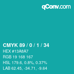 Color code: CMYK 89 / 0 / 1 / 34 | qconv.com
