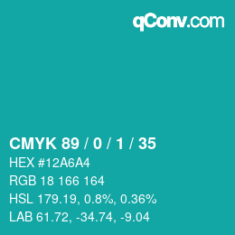 颜色代码: CMYK 89 / 0 / 1 / 35 | qconv.com