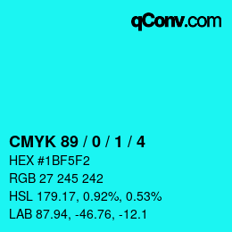 カラーコード: CMYK 89 / 0 / 1 / 4 | qconv.com
