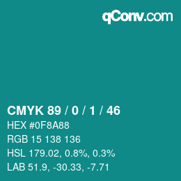 Color code: CMYK 89 / 0 / 1 / 46 | qconv.com