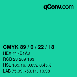 カラーコード: CMYK 89 / 0 / 22 / 18 | qconv.com