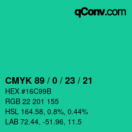 カラーコード: CMYK 89 / 0 / 23 / 21 | qconv.com
