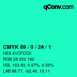 カラーコード: CMYK 89 / 0 / 24 / 1 | qconv.com