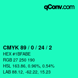 カラーコード: CMYK 89 / 0 / 24 / 2 | qconv.com