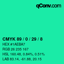 颜色代码: CMYK 89 / 0 / 29 / 8 | qconv.com