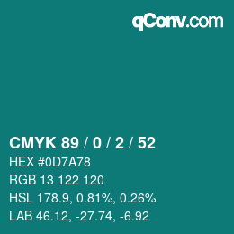 Color code: CMYK 89 / 0 / 2 / 52 | qconv.com