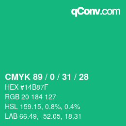 Color code: CMYK 89 / 0 / 31 / 28 | qconv.com