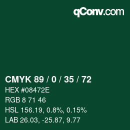 Farbcode: CMYK 89 / 0 / 35 / 72 | qconv.com