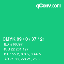 Color code: CMYK 89 / 0 / 37 / 21 | qconv.com