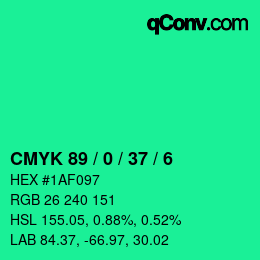 カラーコード: CMYK 89 / 0 / 37 / 6 | qconv.com