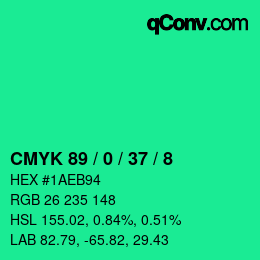 颜色代码: CMYK 89 / 0 / 37 / 8 | qconv.com