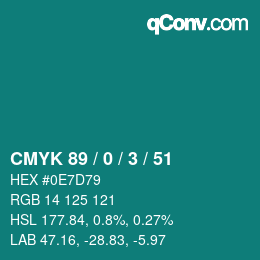 颜色代码: CMYK 89 / 0 / 3 / 51 | qconv.com