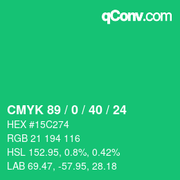 颜色代码: CMYK 89 / 0 / 40 / 24 | qconv.com