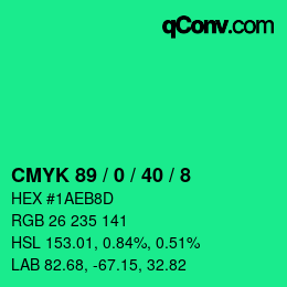 颜色代码: CMYK 89 / 0 / 40 / 8 | qconv.com