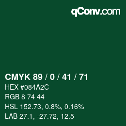 颜色代码: CMYK 89 / 0 / 41 / 71 | qconv.com