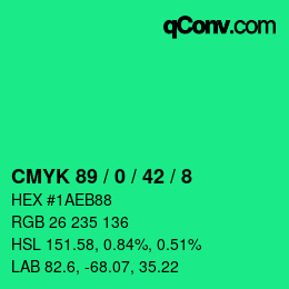 颜色代码: CMYK 89 / 0 / 42 / 8 | qconv.com