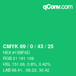 Color code: CMYK 89 / 0 / 43 / 25 | qconv.com