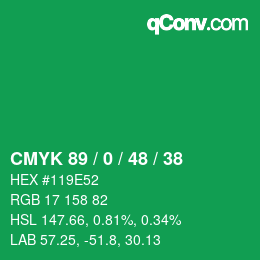 Color code: CMYK 89 / 0 / 48 / 38 | qconv.com