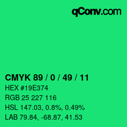 Farbcode: CMYK 89 / 0 / 49 / 11 | qconv.com