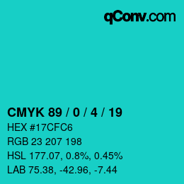 颜色代码: CMYK 89 / 0 / 4 / 19 | qconv.com
