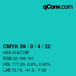 Color code: CMYK 89 / 0 / 4 / 22 | qconv.com