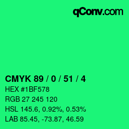 Color code: CMYK 89 / 0 / 51 / 4 | qconv.com