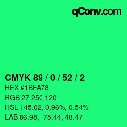 Color code: CMYK 89 / 0 / 52 / 2 | qconv.com